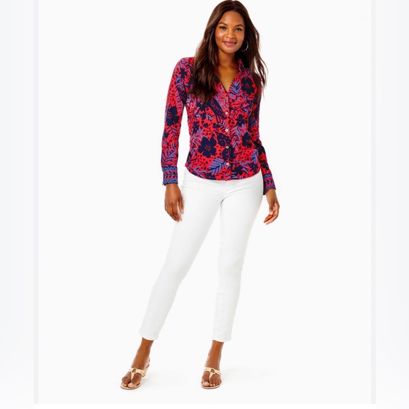 Lilly Pulitzer Chillylilly Marlena Button Down Top Ruby Red Heron My Own Sz: Med - Picture 3 of 11